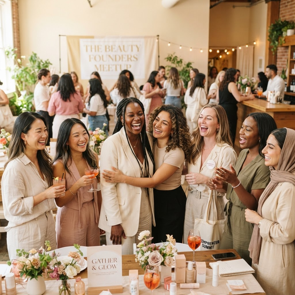 Beauty entrepreneurs connecting at a community meetup